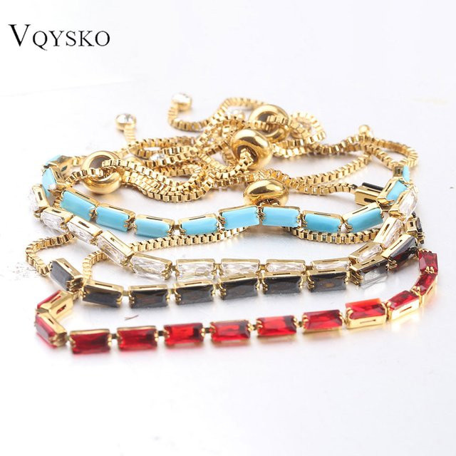 VQYSKO Armband Edelstahl, 18K Gold plattiert, Diamant, Zirkonia, Damen - Bild 1