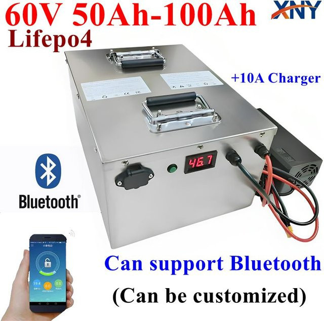 DIXSG LiFePO4 Akku 60V mit Bluetooth BMS in Silber für Solar, Golfwagen, RV und Boote - Bild 1