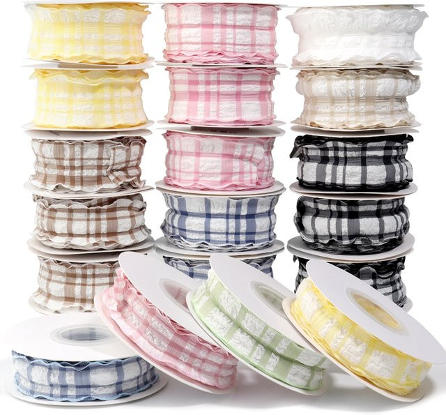 Buntes kariertes Polyester-Plisseeband aus Satin für DIY-Projekte, Geschenkverpackungen und Dekoration, 10 Yards, Mehrfarbig - Bild 1