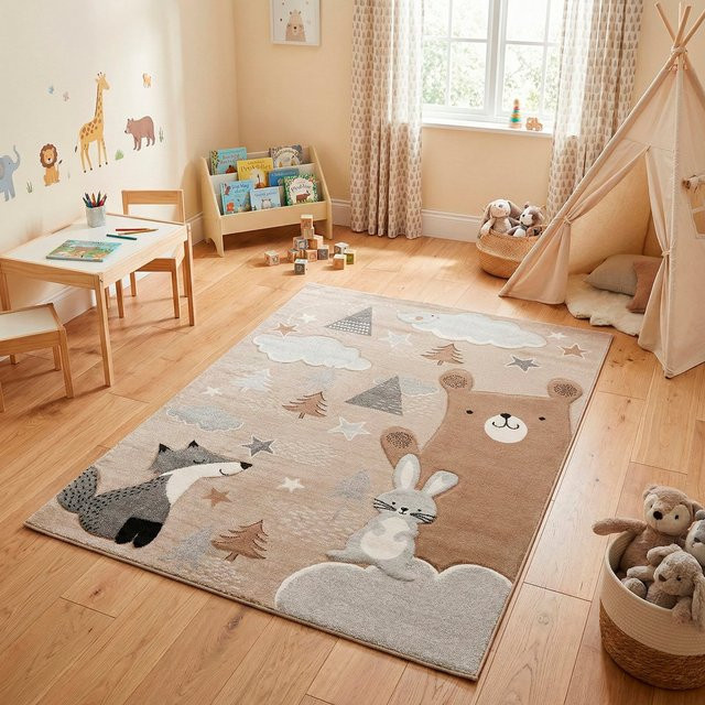 Pergamon Kinder Teppich Maui Kids mit Fuchs und Bär in Grau und Multicolour - Bild 1