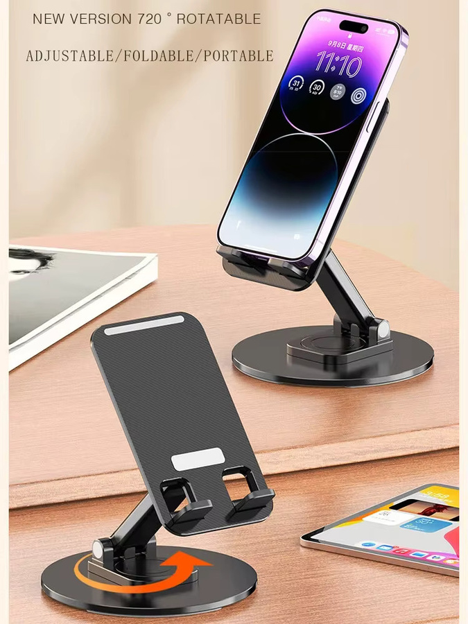 VIKEFON Universeller Telefonständer in Schwarz mit 360 Grad Rotation, faltbarer Desktop-Halter mit Metallbasis für iPhone, Xiaomi und Samsung - Bild 6