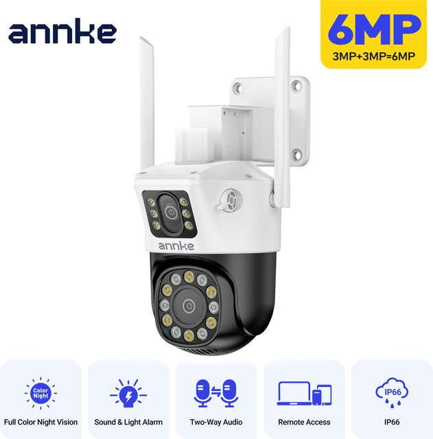 ANNKE 6MP Dual-Objektiv Outdoor Wireless WiFi Sicherheit PT Kamera mit rot-blau blinkenden Lichtern, Sirene, Smart Dual Licht und Zwei-Wege-Audio - Bild 1