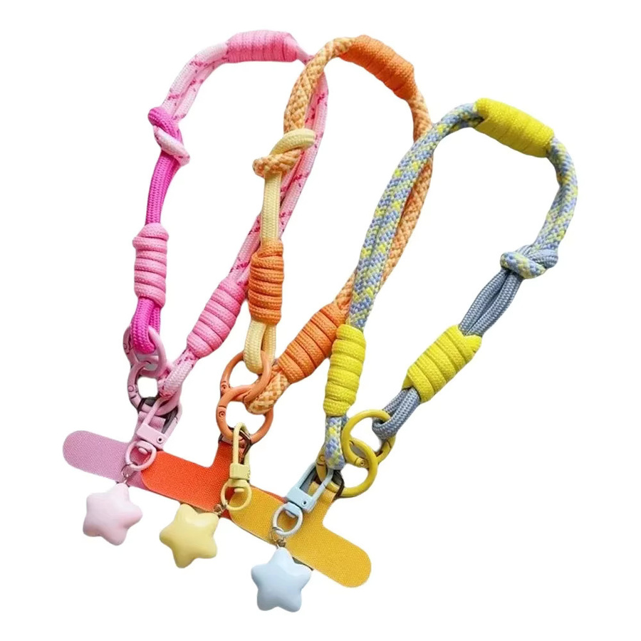 Verstellbares Telefon-Lanyard mit Stern-Anhänger und gewebtem Armband in Gelb und Multicolour, universeller Anti-Verlust-Schlüsselanhänger als kurzes Seil für Handyhüllen - Bild 2