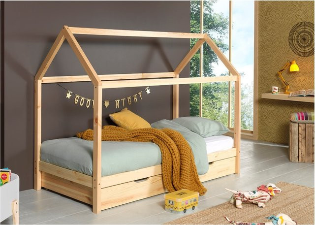 Vipack Dallas 2 Hausbett aus massiver Kiefer mit Bettschublade, Farbe: Braun, Liegefläche: 90 x 200 cm - Bild 1