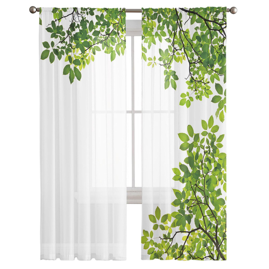 Transparenter Chiffon-Vorhang mit Pflanzenblatt-Design, moderner Tüll-Fenstervorhang für Wohnzimmer und Schlafzimmer, Breite: 100 cm, Höhe: 250 cm - Bild 2