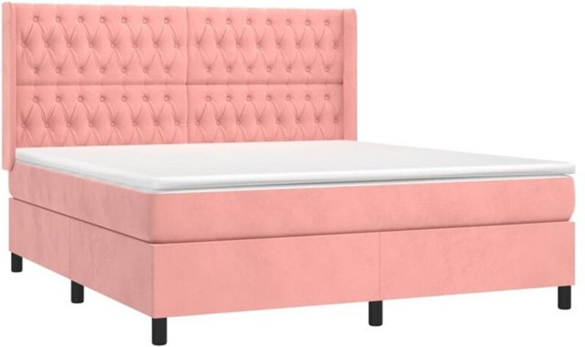 Vidaxl Boxspringbett mit Matratze aus Samt in Rosa und Weiß, B/T/H: 180 x 200 x 118 cm - Bild 1