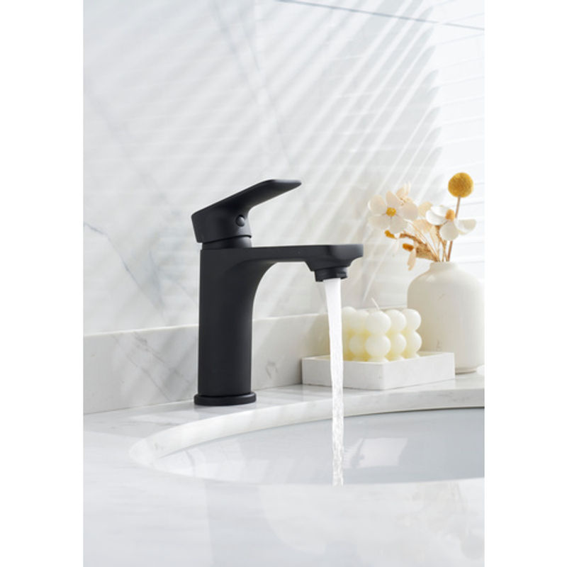 WELLWATER Waschtisch-Einhebelmischer Bozen in Mattschwarz aus Messing mit Pop-up-Abfluss und Wassersparfunktion, Höhe: 15,24 cm - Bild 2