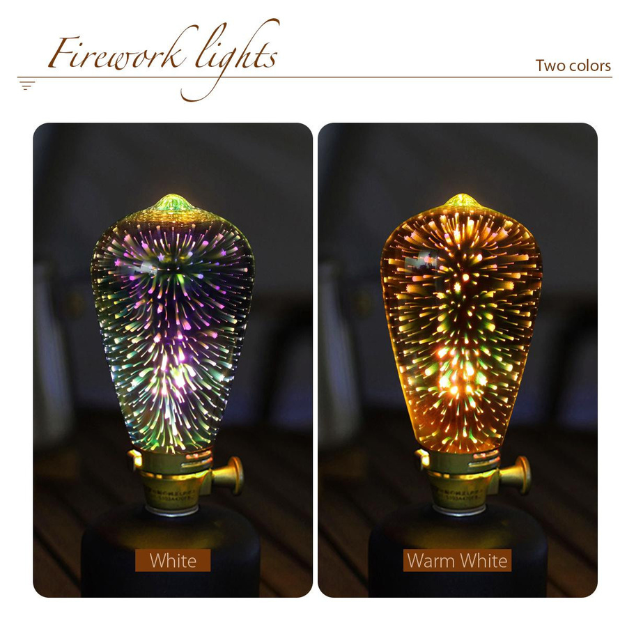 MALITAI LED Vintage Edison Lampe mit 3D-Feuerwerk-Effekt, E27, warmweiß, Glas - Bild 3