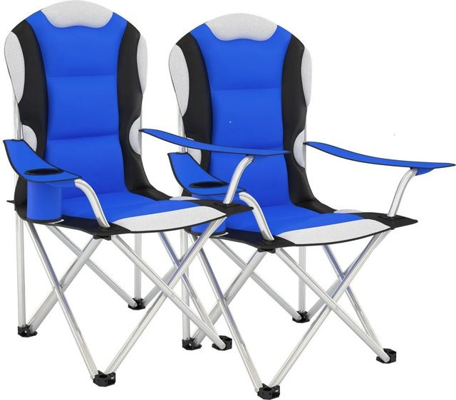 TECTAKE Campingstuhl 2er Set, faltbar, gepolstert, mit Getränkehalter, Blau, B/T/H: 60 x 88 x 110 cm - Bild 2