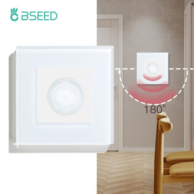 BSEED Infrarot-Bewegungsmelder Wandlichtschalter mit Glasrahmen in Grau - Bild 1