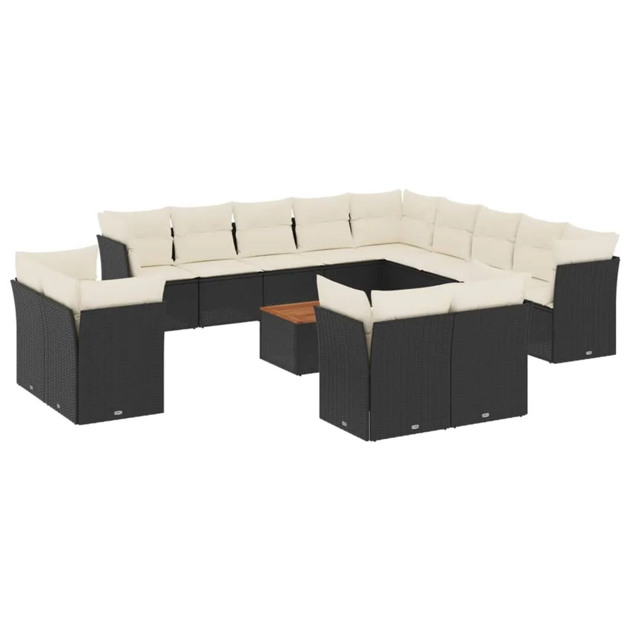 vidaXL 14-tlg. Garten-Sofagarnitur aus Polyrattan in Schwarz mit Kissen und Metallgestell für Terrasse und Garten - Bild 2