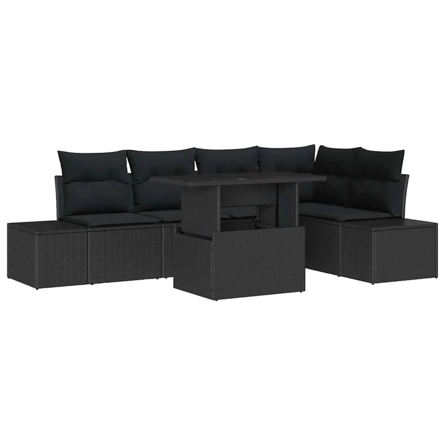 6-tlg. vidaXL Garten-Sofa-Set aus Poly-Rattan in Schwarz mit modernem Design und integriertem Speicher für Garten und Terrasse - Bild 2