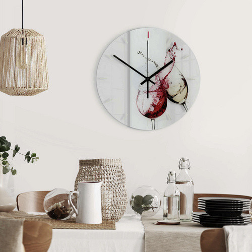 K&L Wall Art Wanduhr Weingläser Glas rund, Durchmesser: 30 cm, transparent/weiß - Bild 2