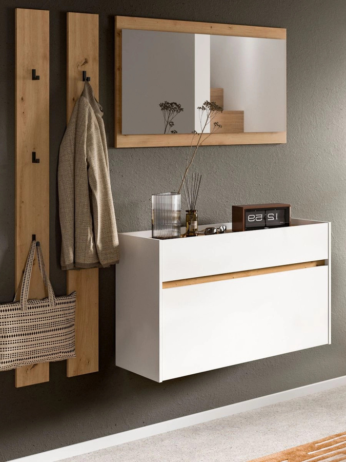 4-tlg. Garderobe Set Borga modern in Weiß und Eiche, Höhe: 172 cm - Bild 5