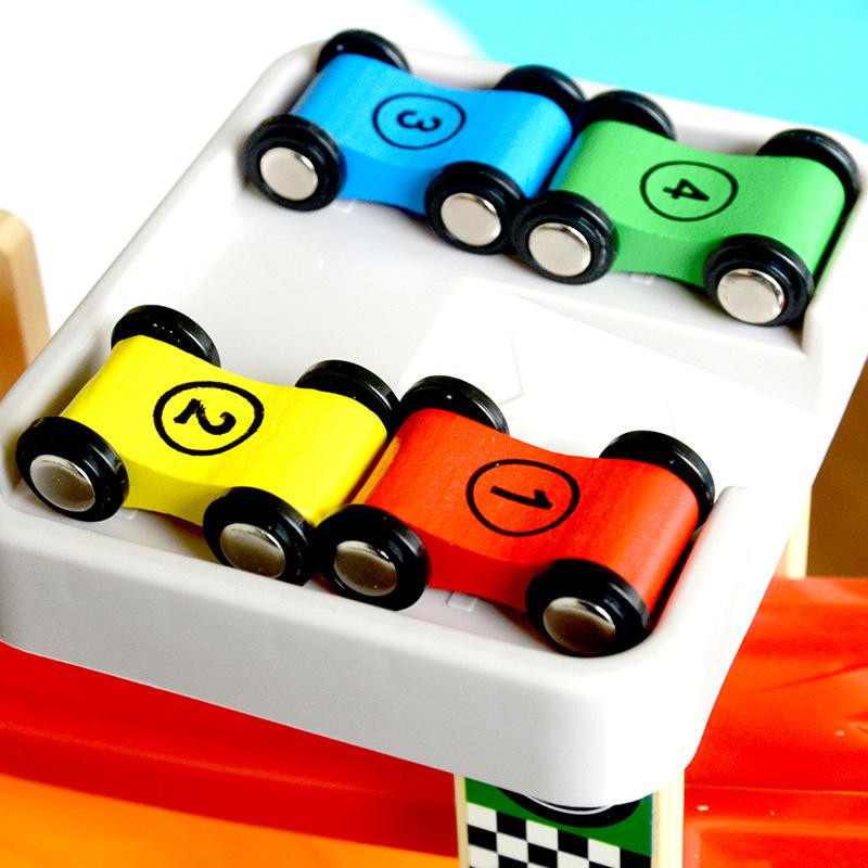 XDR Holzroller Schienen Spielzeugauto 4-teiliges Set Bunt / Mehrfarbig - Bild 2