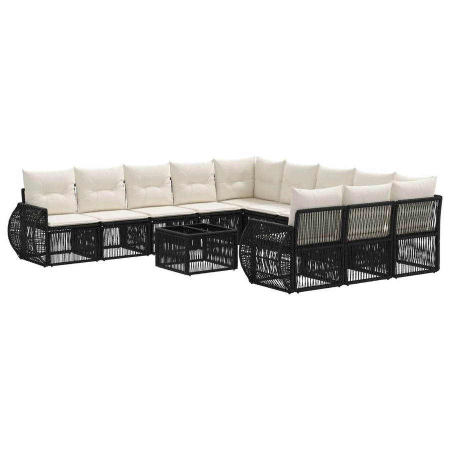 vidaXL Gartensofa-Set 12-tlg. aus Poly-Rattan und Metall in Schwarz und Cremeweiß mit Polsterung und Kissen für Garten und Terrasse - Bild 2