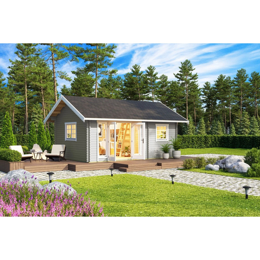 Lasita Blockbohlenhaus Caroline Gartenhaus mit Satteldach in Grau, B/H/T: 675 x 330,6 x 489,9 cm - Bild 2