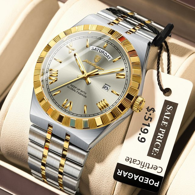 POEDAGAR Armbanduhr Edelstahl, Quarz, Silber, Herren, Datum - Bild 1