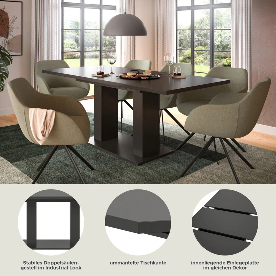 Inn.Furn Esstisch Home-X aus MDF und Metall in Grau, ausziehbar von 150 cm auf 190 cm, modern und rechteckig - Bild 6