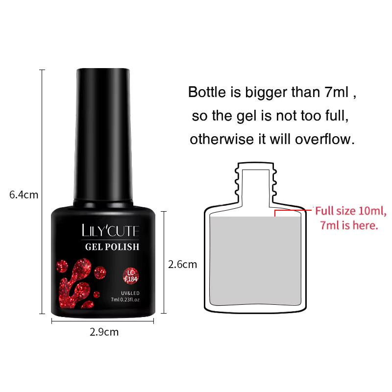 LILYCUTE Nagelgel, roter Glitzer, glänzend, 7 ml - Bild 5