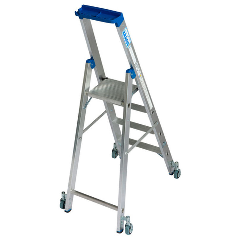 Krause Stehleiter Stabilo, 4 Stufen, Aluminium, silberfarben, fahrbar, B/T/H: 65,0 x 89,0 x 150,0 cm - Bild 2