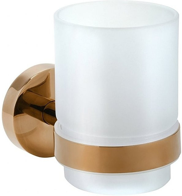 BORAL Glashalter mit Milchglas aus Messing in Gold und Kupfer poliert für Bad und Küche, B/T/H: 7,0 x 9,5 x 10,5 cm - Bild 1