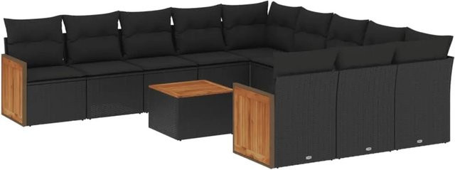 vidaXL 12-teilige Garten-Sofagarnitur aus Poly-Rattan und Akazienholz in Schwarz mit Kissen - Bild 1