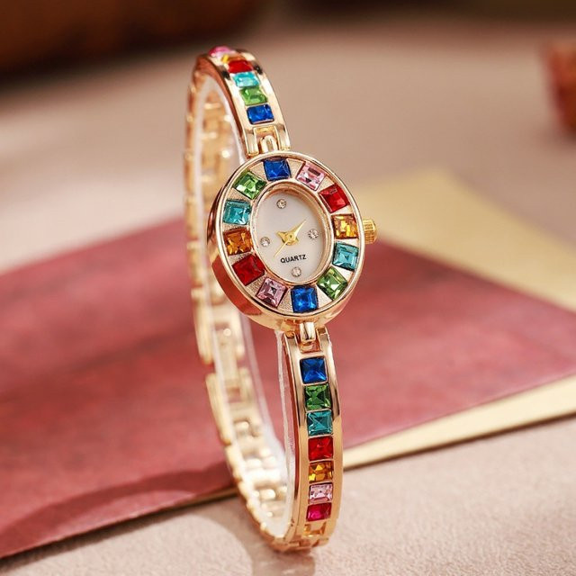 zkceenier Armbanduhr Quarz, Edelstahl, Gold, Bunt, Diamantbesetzt, Damen - Bild 1