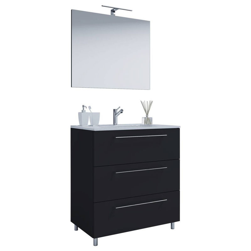 VCM Badmöbel Set Badinos 3-tlg. Waschplatz mit Waschbecken, Unterschrank und Spiegel in Schwarz Matt, Breite: 80 cm, Höhe: 86 cm, Tiefe: 46 cm - Bild 5