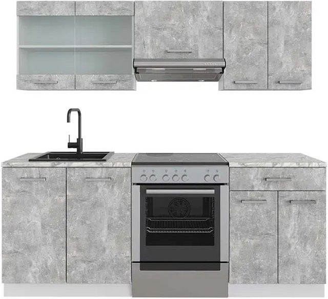 Vicco R-Line Küchenzeile Beton und Weiß mit Marmor-Optik, Breite: 200 cm - Bild 2