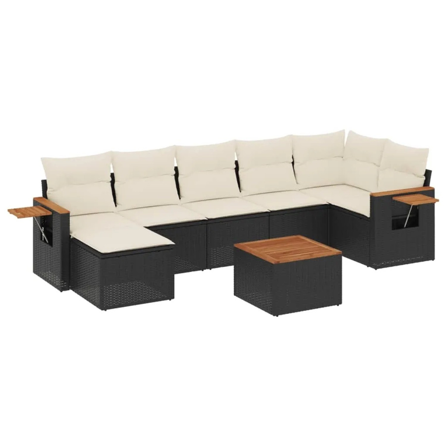 vidaXL 8-teilige Garten-Sofagarnitur mit Kissen aus Poly-Rattan und Akazienholz in Schwarz - Bild 2