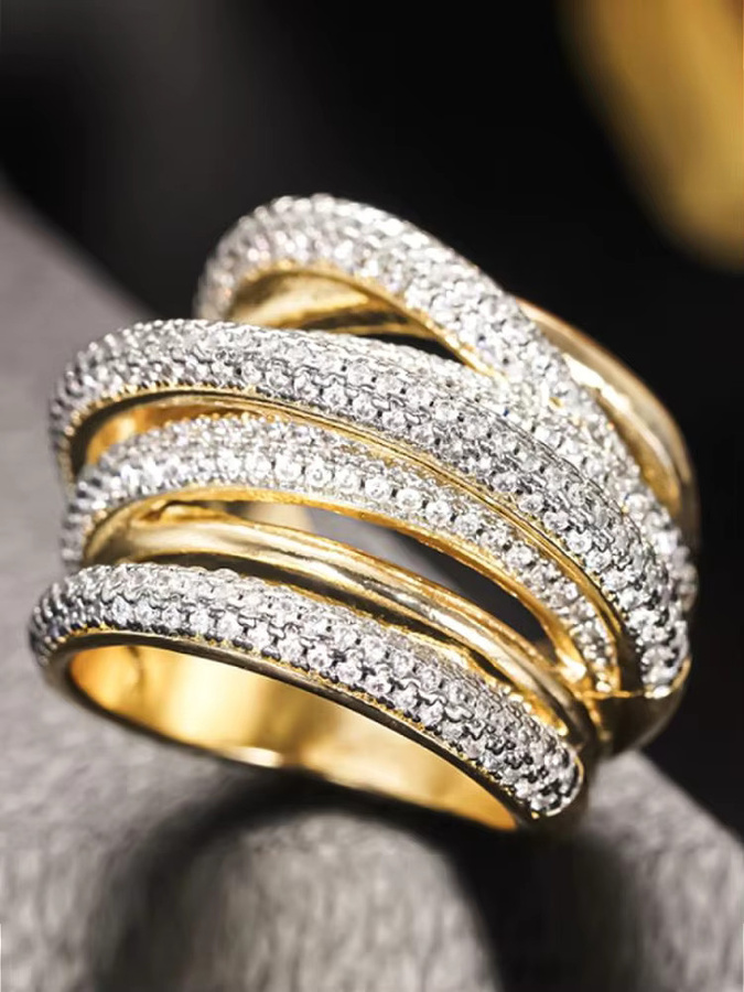 Huitan Damenring, Kreuz-Design, Zirkonia, Gold, Damen - Bild 1