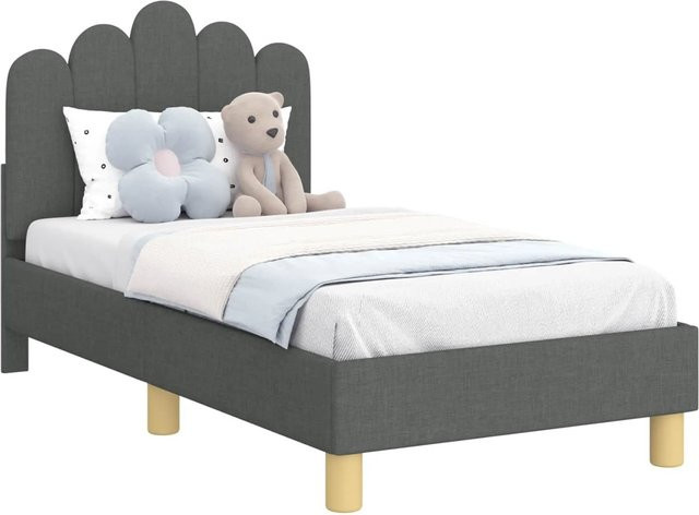 vidaXL Kinderbettgestell mit Kopfteil in Dunkelgrau, Stoff und Holz, B/T/H: 140 x 70 x 74 cm - Bild 1