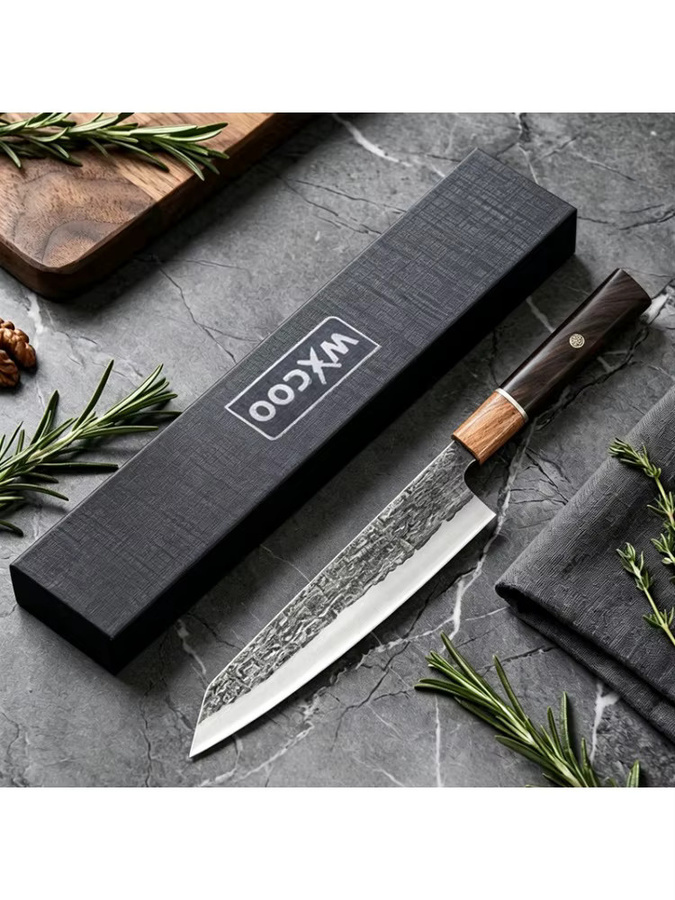 WXCOO Professionelles Kiritsuke-Küchenmesser mit Holzgriff, 20 cm, Silber - Bild 6