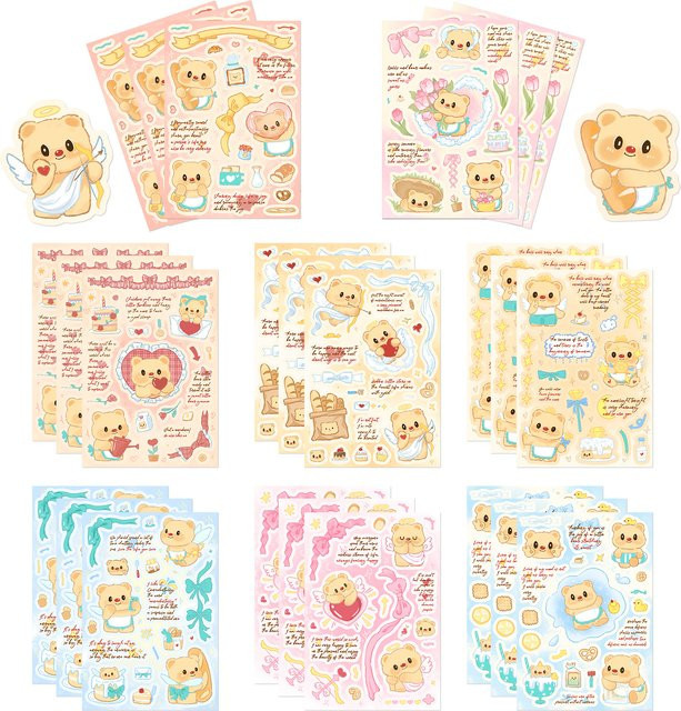 PickJoy 8er Set Kreative Butter Bär Aufkleber Wasserdicht in Multicolour für Laptop, Skateboard und Handy - Bild 1