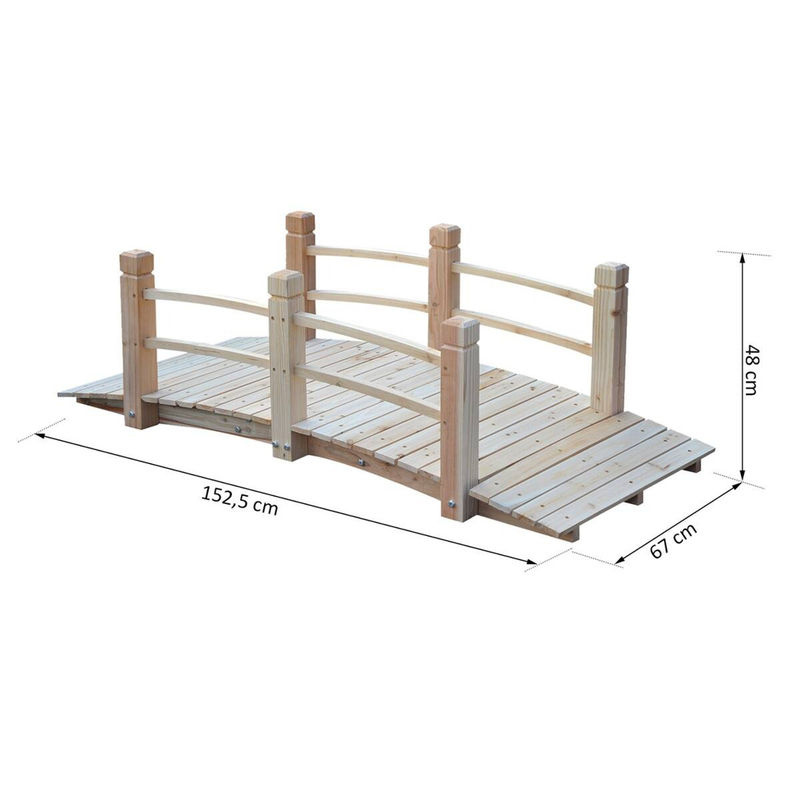 Outsunny Gartenbrücke aus Tannenholz mit Geländer in Braun, B: 67 cm, H: 48 cm, L: 152,5 cm - Bild 4