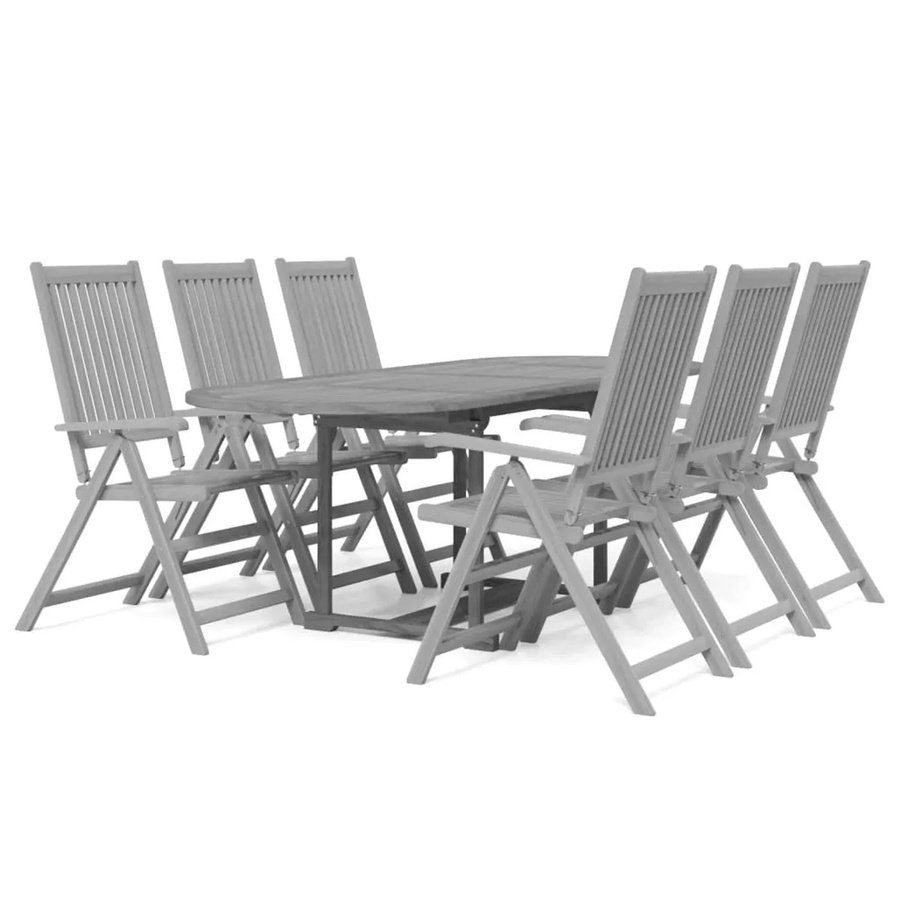 vidaXL 7-teilige Garten-Essgruppe aus Akazienholz in Grau, ausziehbarer Esstisch - Bild 2
