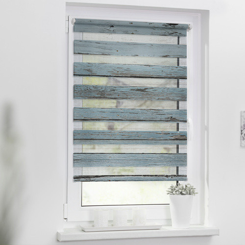 Lichtblick Duo-Rollo Klemmfix Day & Night in Petrol Blau mit Bretter-Vintage Design, Breite: 70 cm, Breite: 150 cm - Bild 3