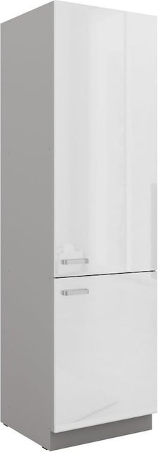 Küchen Hochschrank Bianca Weiß Hochglanz und Grau mit Küchenzeile und Küchenblock, Breite: 60 cm - Bild 1