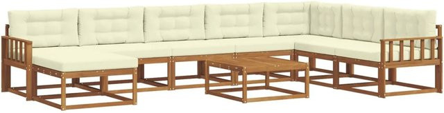 vidaXL Outdoor-Sofagarnitur 9-tlg. in L-Form aus Akazienholz mit Kissen, Natur und Creme - Bild 1