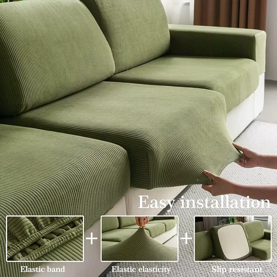 Airldianer Sofa Schonbezug aus elastischem Jacquard-Stoff mit Streifenmuster in Grau und Grün - Bild 2