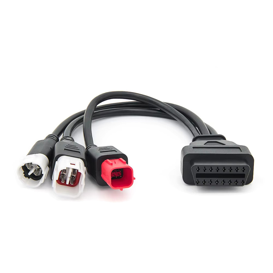 JFIND 3 in 1 Motorrad OBD2 Adapter Kabel für Yamaha 3pin 4pin und Honda 6pin zu OBD2 16PIN Diagnose Stecker Verlängerungskabel in Rot und Schwarz - Bild 2
