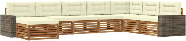 vidaXL Outdoor-Sofagarnitur aus Akazienholz in U-Form mit 8 Kissen in Natur und Creme - Bild 1