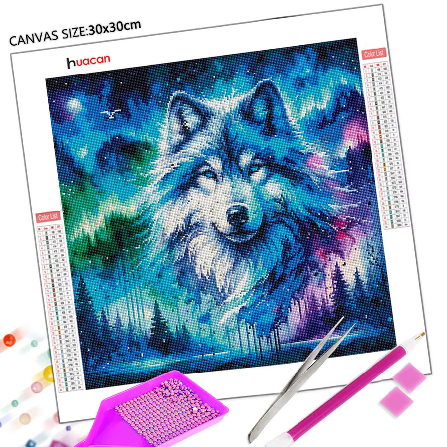 Huacan Diamantmalerei Sternenhimmel Wolf als Diamant-Mosaik Tier-Landschaft Set in Multicolour, B/H: 20 x 20 cm - Bild 2