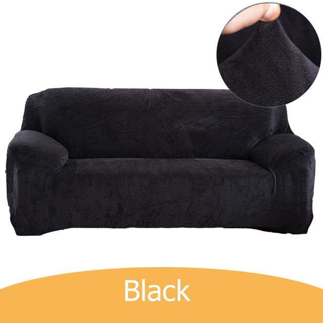 FORTUBI Samt-Sofabezug in Schwarz, elastischer Stretch-Plüsch-Schonbezug für 3-Sitzer, Breite: 195-230 cm - Bild 1