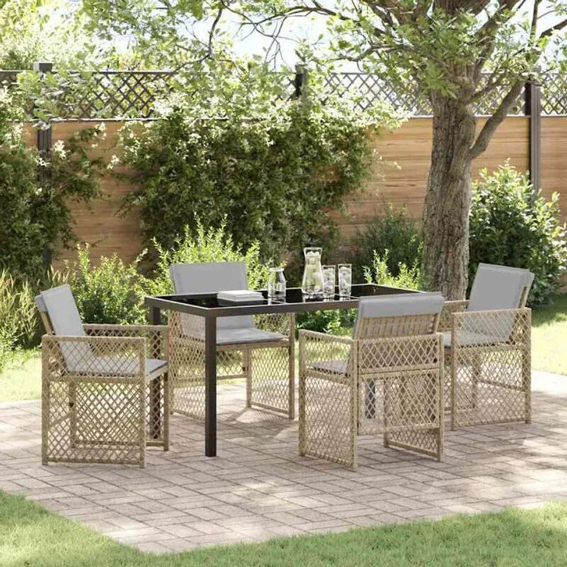 vidaXL Garten Essgruppe aus 5 Teilen in Beige mit Poly-Rattan und Glasoberfläche - Bild 1