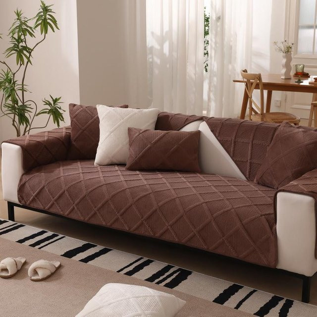 Super Six Plüschkissen aus Flanell in Braun mit Karomuster, quadratisch, B/T/H: 70 x 70 x 70 cm - Bild 1