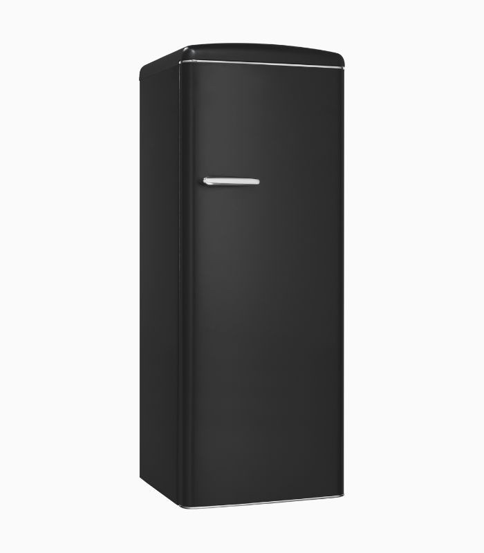 Exquisit Retro Vollraumkühlschrank RKS325-V-H-161E in Mattschwarz, Standgerät mit LED-Innenbeleuchtung und Flaschenregal - Bild 2