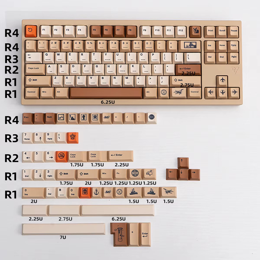 Venit Keys Retro Stamp Keycaps Set mit 143 Tasten in Beige, Cherry Profile PBT Keycaps für MX Mechanical Gaming Keyboards, Dye Sublimation - Bild 2