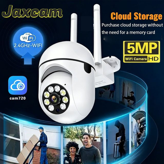 Jaxcam WLAN Sicherheitskamera für Innen und Außen in Weiß mit 5MP Full HD, Nachtsicht und 2-Wege-Audio - Bild 1